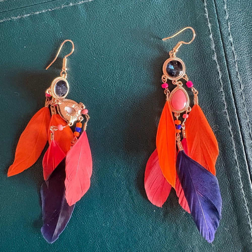 Colorful Feather Drop Earrings